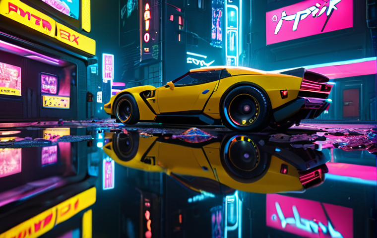 **Realistic Cyberpunk 2077 scene:** Ray tracing reflections in a puddle, showcasing the visual fidelity of an RTX 40 series card. Hyperrealistic details, neon lights, futuristic cityscape.