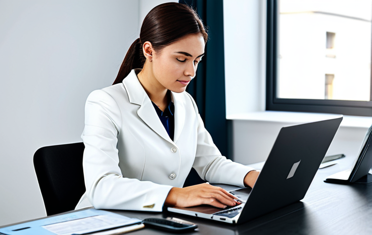 A focused professional woman, dressed in a modest business casual outfit, sitting comfortably at a sleek, minimalist desk in a bright, modern office. She is looking at a laptop screen displaying a clean, intuitive user interface with various icons representing system optimization and file cleanup tools. The desk is tidy, reflecting an organized approach to digital efficiency.
    *   **Safety Terms:** fully clothed, modest clothing, appropriate attire, professional dress, safe for work, appropriate content, family-friendly.
    *   **Anatomy Terms:** perfect anatomy, correct proportions, natural pose, well-formed hands, proper finger count, natural body proportions.
    *   **Quality Modifiers:** professional photography, high resolution, sharp focus, clean aesthetic, clear details.