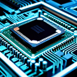 A high-definition macro photograph of a state-of-the-art computer chipset, gleaming under precise laboratory lighting. Intricate, glowing data pathways radiate from the central chipset, subtly connecting to conceptual representations of CPU, RAM, and GPU components in a synchronized network. The image conveys precision engineering and advanced technology, set within a sterile, futuristic research lab background. The composition highlights the chipset as the orchestrator of data flow, emphasizing its critical role in system performance. Safe for work, appropriate content, fully clothed (N/A for component focus), professional. Professional photography, high quality, sharp focus.