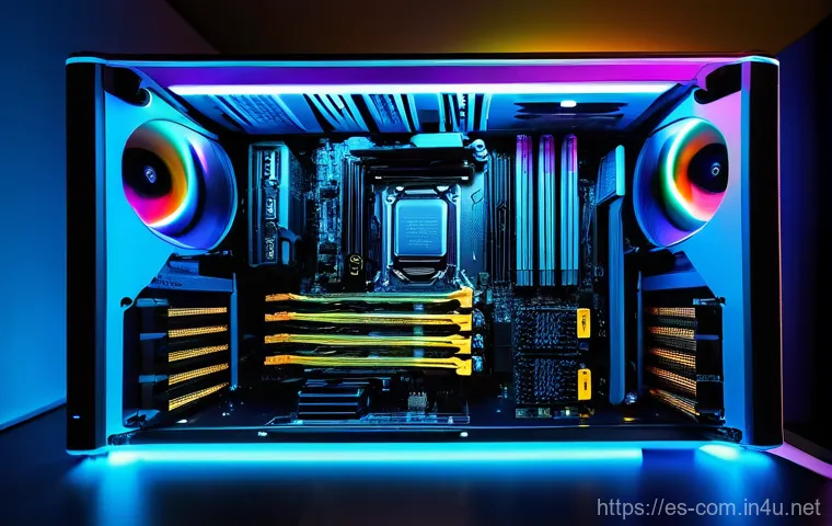 파워서플라이 용량 계산법 - **Prompt 2: Powering the Titans - CPU and GPU Demand**
    "A dynamic and detailed close-up shot wit...