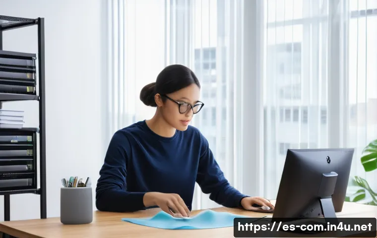 컴퓨터 부품 청소 팁 - **Prompt: A clean and organized home office scene featuring a focused person (adult, 20s-30s, dresse...