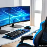 컴퓨터 성능 테스트 소프트웨어 추천 - A modern home office setup featuring a sleek desktop computer with multiple monitors displaying real...